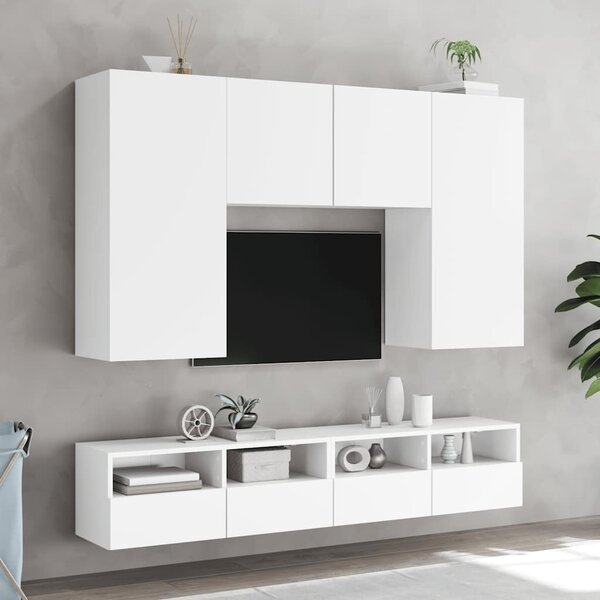 2 db fehér szerelt fa fali TV-szekrény 100 x 30 x 30 cm