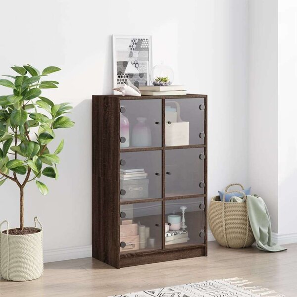 VidaXL barna tölgyszínű szerelt fa magasszekrény ajtókkal 68x37x109 cm