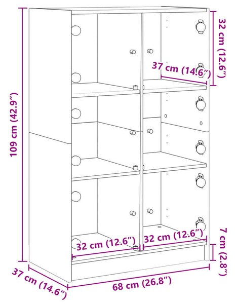 VidaXL barna tölgyszínű szerelt fa magasszekrény ajtókkal 68x37x109 cm