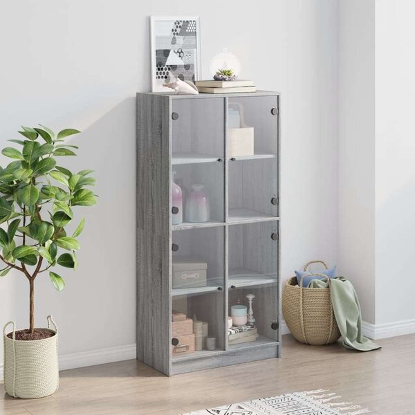 VidaXL szürke sonoma színű magasszekrény ajtókkal 68x37x142 cm