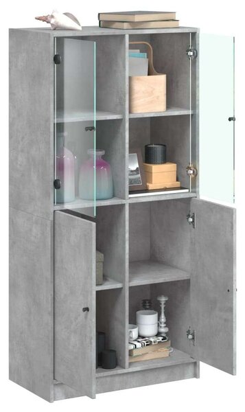 VidaXL betonszürke szerelt fa magasszekrény ajtókkal 68x37x142 cm