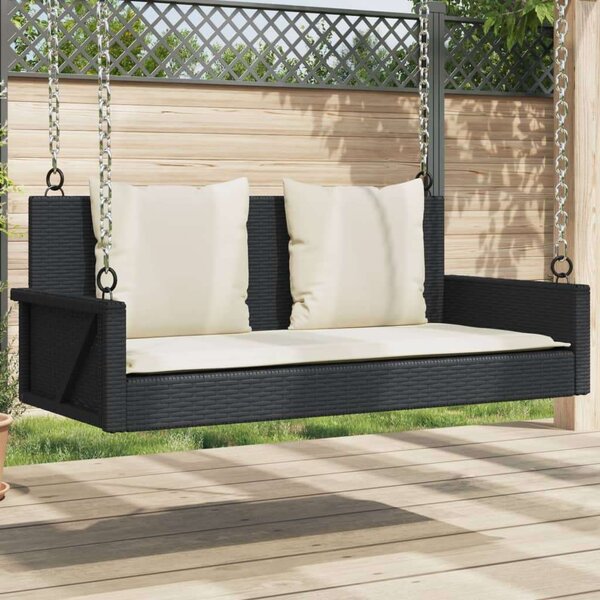 VidaXL Függőágy Hintapad - Fekete Polyrattan - 119x56x48cm