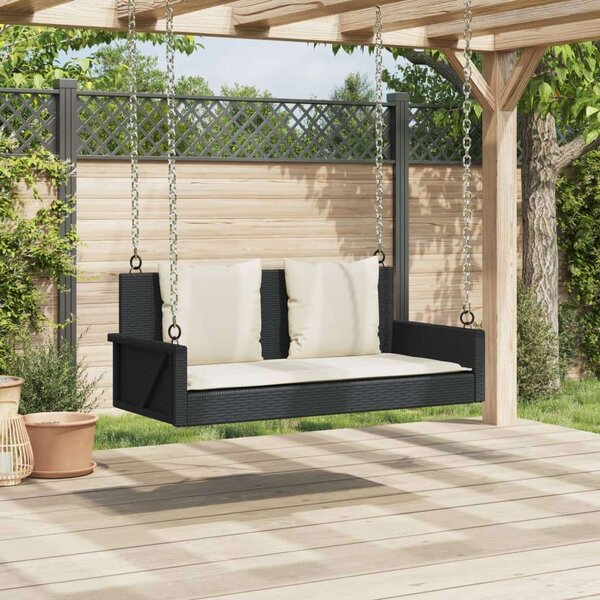 VidaXL Függőágy Hintapad - Fekete Polyrattan - 119x56x48cm