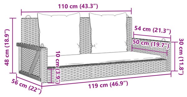 VidaXL Függőágy Hintapad - Fekete Polyrattan - 119x56x48cm