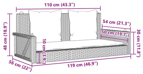 VidaXL bézs polyrattan hintapad párnával 119 x 56 x 48 cm