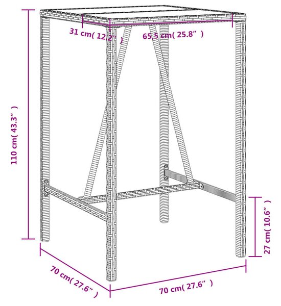 VidaXL barna polyrattan kültéri bárasztal 70 x 70 x 110 cm