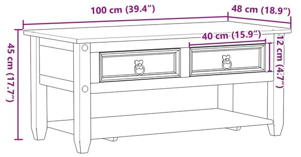 VidaXL Corona Dohányzóasztal - Tömör Fenyőfa - 100x48x45 cm