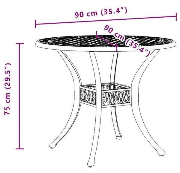 VidaXL Bronz Kerti Asztal - Ø90cm