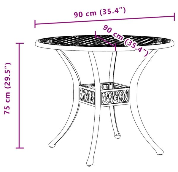 VidaXL Kerti Asztal - Öntött Alumínium - Fekete - Ø90cm