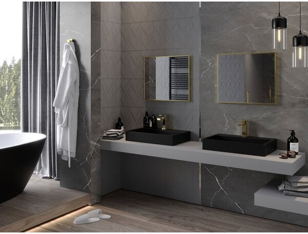 Mexen Loft, téglalap alakú fürdőszobai tükör 60 x 50 cm, keret színe arany fényes, 9852-060-050-000-50