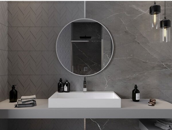Mexen Loft, kerek fürdőszobai tükör 80 cm, keret színe fehér, 9850-080-080-000-20