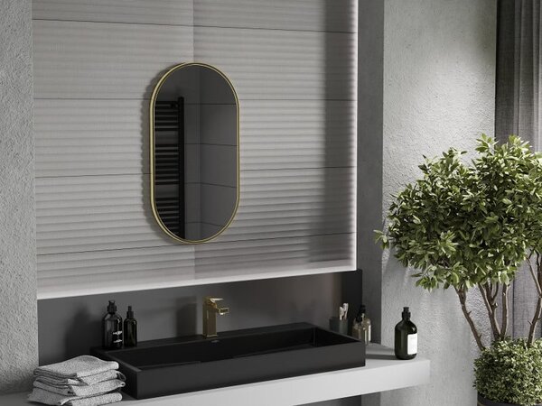 Mexen Loft, ovális fürdőszobai tükör 75 x 40 cm, keret színe arany fényes, 9851-075-040-000-50