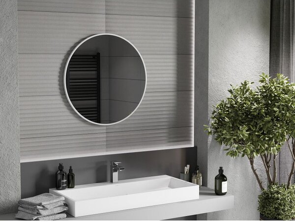 Mexen Loft, kerek fürdőszobai tükör 70 cm, keret színe fehér, 9850-070-070-000-20