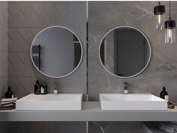 Mexen Loft, kerek fürdőszobai tükör 70 cm, keret színe fehér, 9850-070-070-000-20