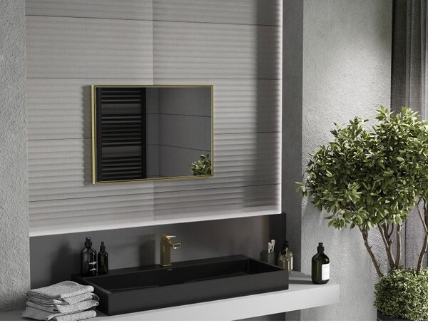 Mexen Loft, téglalap alakú fürdőszobai tükör 70 x 50 cm, keret színe arany fényes, 9852-070-050-000-50