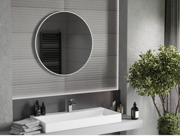 Mexen Loft, kerek fürdőszobai tükör 80 cm, keret színe fehér, 9850-080-080-000-20