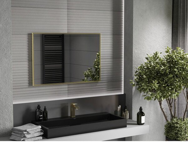 Mexen Loft, téglalap alakú fürdőszobai tükör 90 x 60 cm, keret színe arany fényes, 9852-090-060-000-50