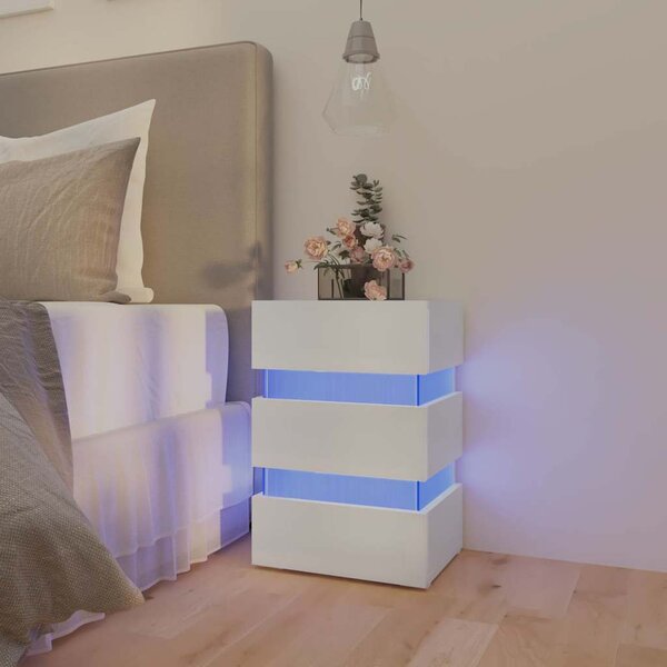 Fehér szerelt fa LED-es éjjeliszekrény 45 x 35 x 67 cm