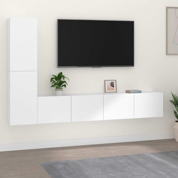 4 részes fehér szerelt fa TV-szekrényszett