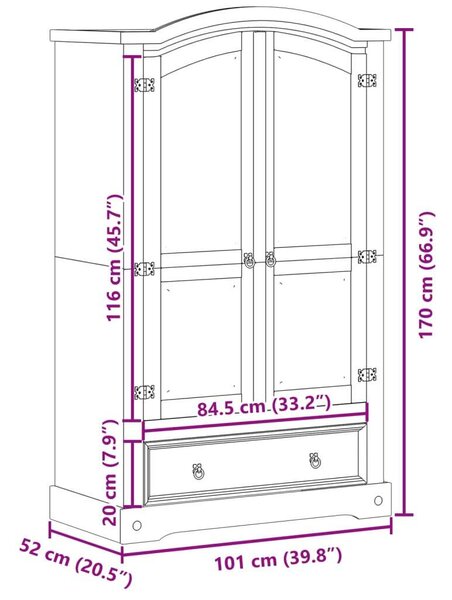 VidaXL Corona Fenyőfa Ruhásszekrény - 101x52x170 cm