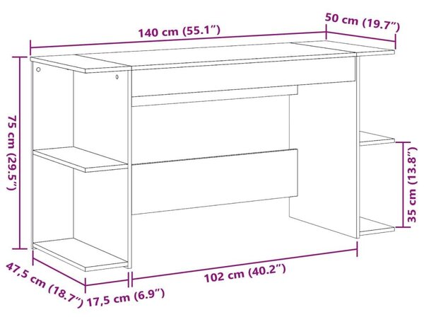 VidaXL Íróasztal - Szürke Sonoma - 140x50x75 cm