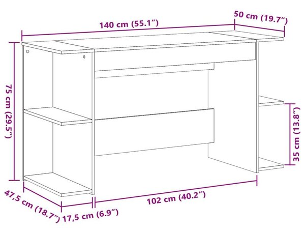 VidaXL Fa Íróasztal - Füstös Tölgy - 140x50x75 cm