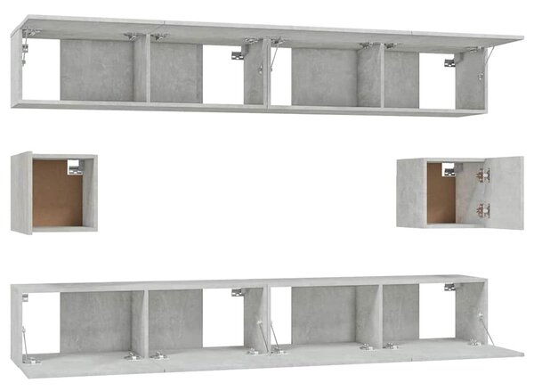 6 részes betonszürke szerelt fa TV-szekrényszett