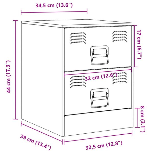 VidaXL - Fehér Acél Éjjeliszekrény - 2 db - 34,5x39x44 cm