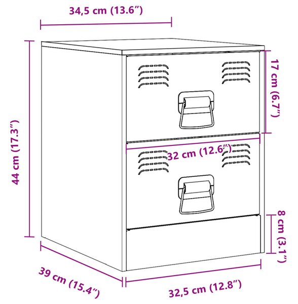 VidaXL Zöld Acél Éjjeliszekrény - 2 db - 34,5x39x44 cm