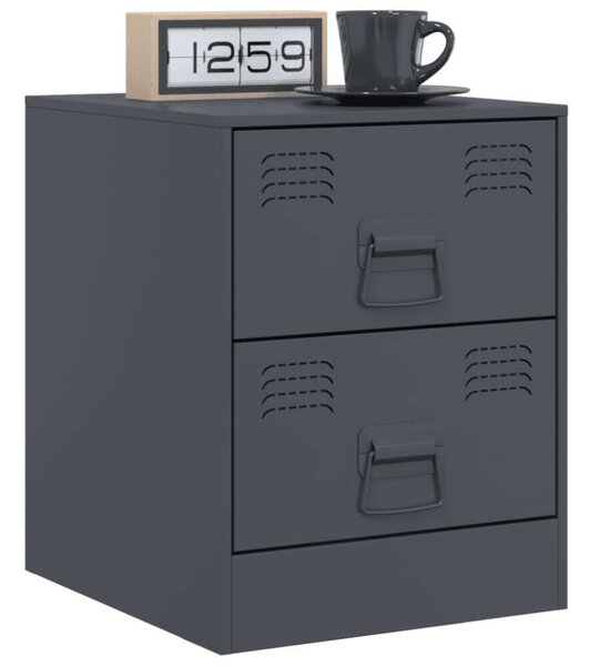 VidaXL Acél Éjjeliszekrény - 2 db - Antracit Szürke - 34,5x39x44 cm