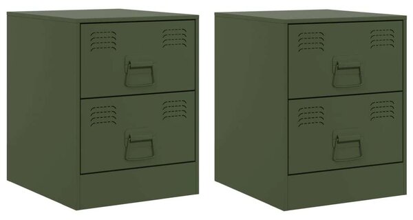 VidaXL Zöld Acél Éjjeliszekrény - 2 db - 34,5x39x44 cm