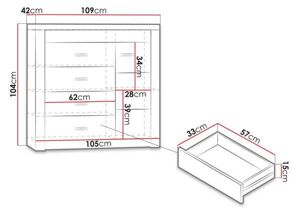CHALAPATA kombinált komód - szélessége 109 cm, sötét kőris