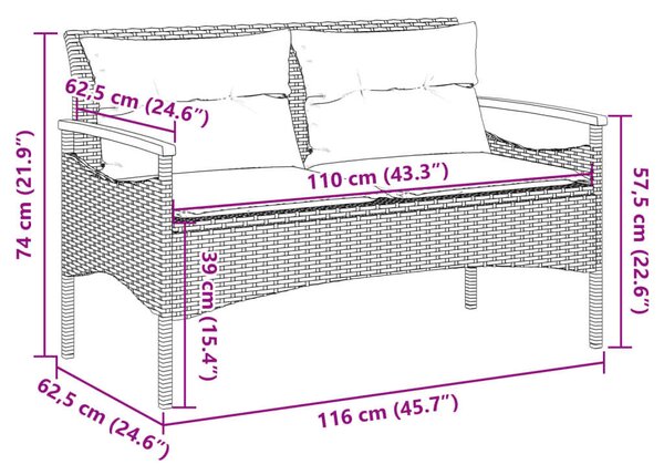 VidaXL Polyrattan Kerti Pad - Szürke - 116x62,5x74 cm