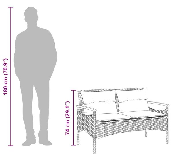 VidaXL Polyrattan Kerti Pad - Szürke - 116x62,5x74 cm