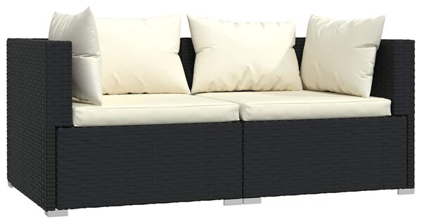 3 részes fekete polyrattan kerti ülőgarnitúra párnákkal