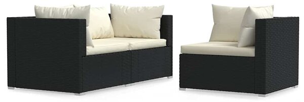 3 részes fekete polyrattan kerti ülőgarnitúra párnákkal