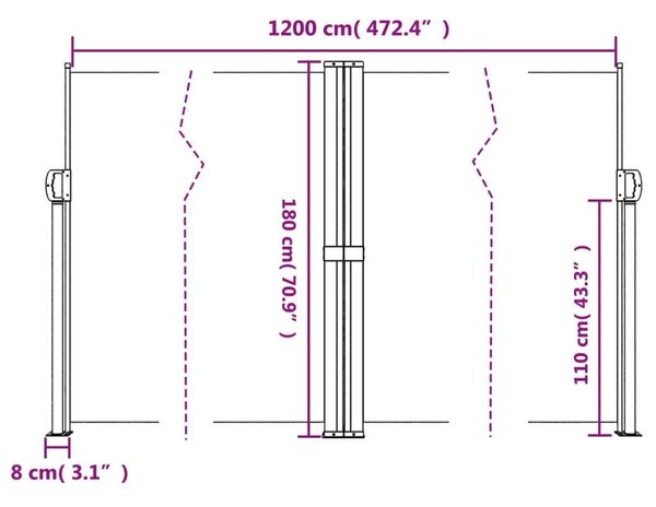 VidaXL Behúzható Napellenző - Terrakotta - 180x1200 cm