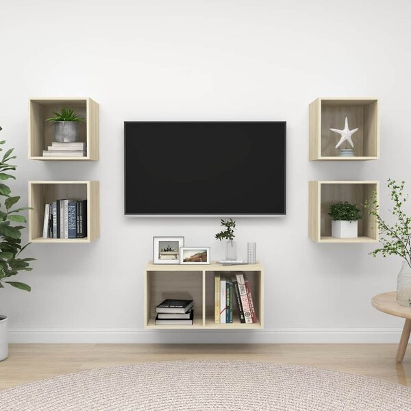 5 részes tölgyszínű szerelt fa TV-szekrény szett