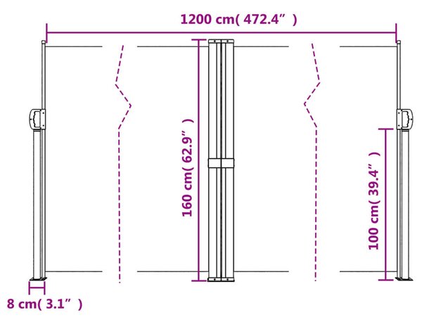 VidaXL Behúzható Napellenző - Tópszín - 160x1200 cm