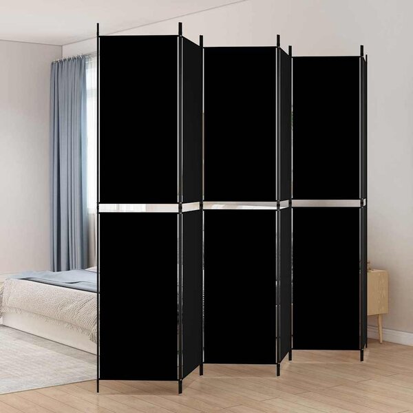 6 paneles fekete szövet térelválasztó 300x220 cm