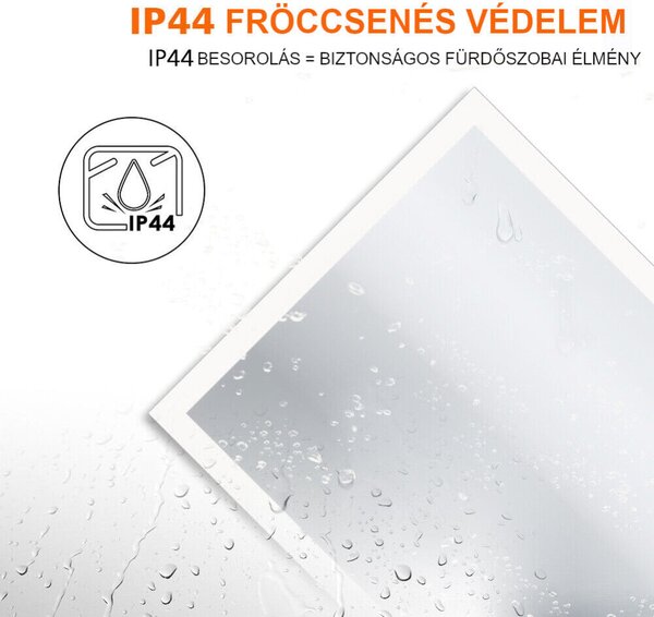 Viva AURA fürdőszoba tükör - érintőkapcsolós - páramenetesítős - órával - LED - FEKVŐ - 80 x 60 cm