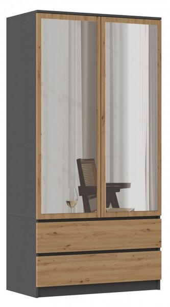 90 cm-es gardróbszekrény tükörrel TAAVI - artisan tölgy / antracit