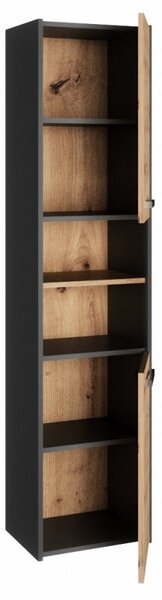Keskeny fürdőszobaszekrény polcokkal MARGO - artisan tölgy / antracit