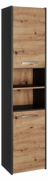 Keskeny fürdőszobaszekrény polcokkal MARGO - artisan tölgy / antracit