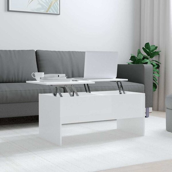 Magasfényű fehér szerelt fa dohányzóasztal 102x50,5x46,5 cm