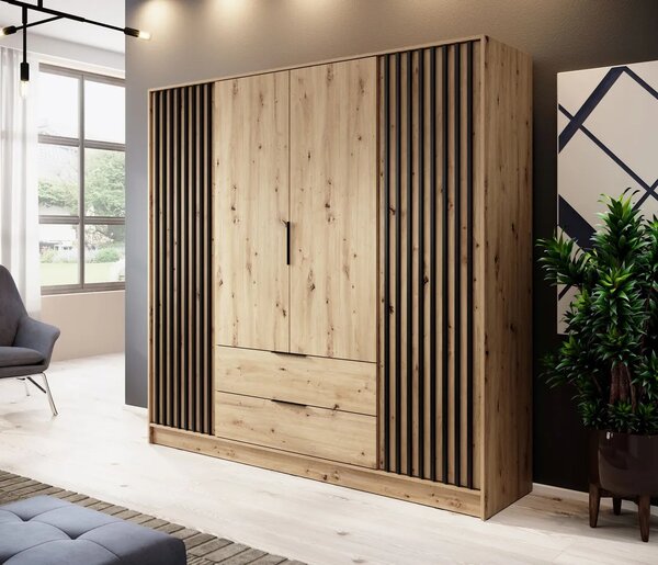 Négyajtós MARFA gardróbszekrény - szélesség 206 cm, artisan tölgy / fekete