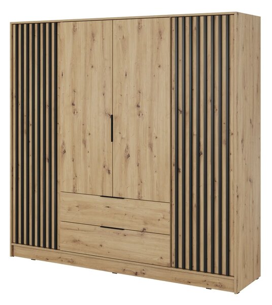 Négyajtós MARFA gardróbszekrény - szélesség 206 cm, artisan tölgy / fekete