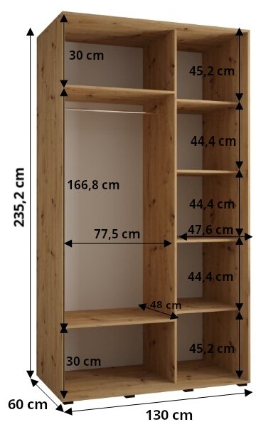 ASIRI 6 gardróbszekrény - 130/60 cm, artisan tölgy / fehér / fekete
