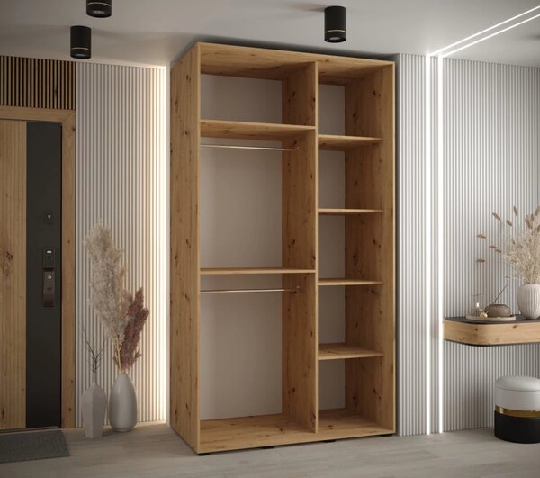 ASIRI 6 gardróbszekrény - 130/60 cm, artisan tölgy / fehér / fekete