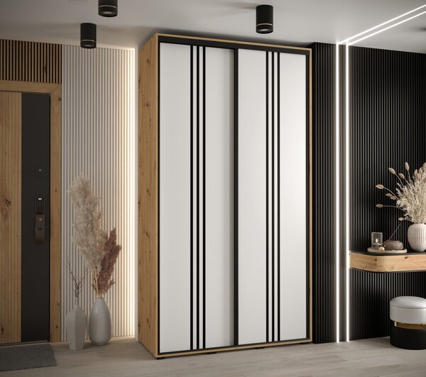 ASIRI 6 gardróbszekrény - 130/60 cm, artisan tölgy / fehér / fekete